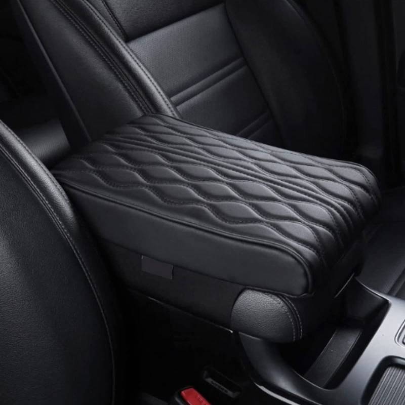HIDRUO Leather Car Armrest Box Pad, Waterproof Car Armrest Center Console Cover Protector, Universal Arm Rest Cushion Pads for SUV/Truck/Vehicle (Black, Ripple pattern) von HIDRUO