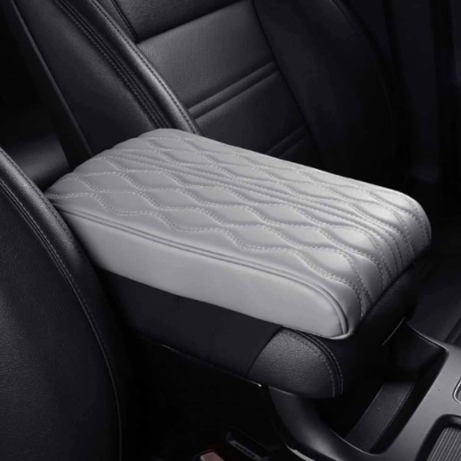 HIDRUO Leather Car Armrest Box Pad, Waterproof Car Armrest Center Console Cover Protector, Universal Arm Rest Cushion Pads for SUV/Truck/Vehicle (Gray, Ripple pattern) von HIDRUO