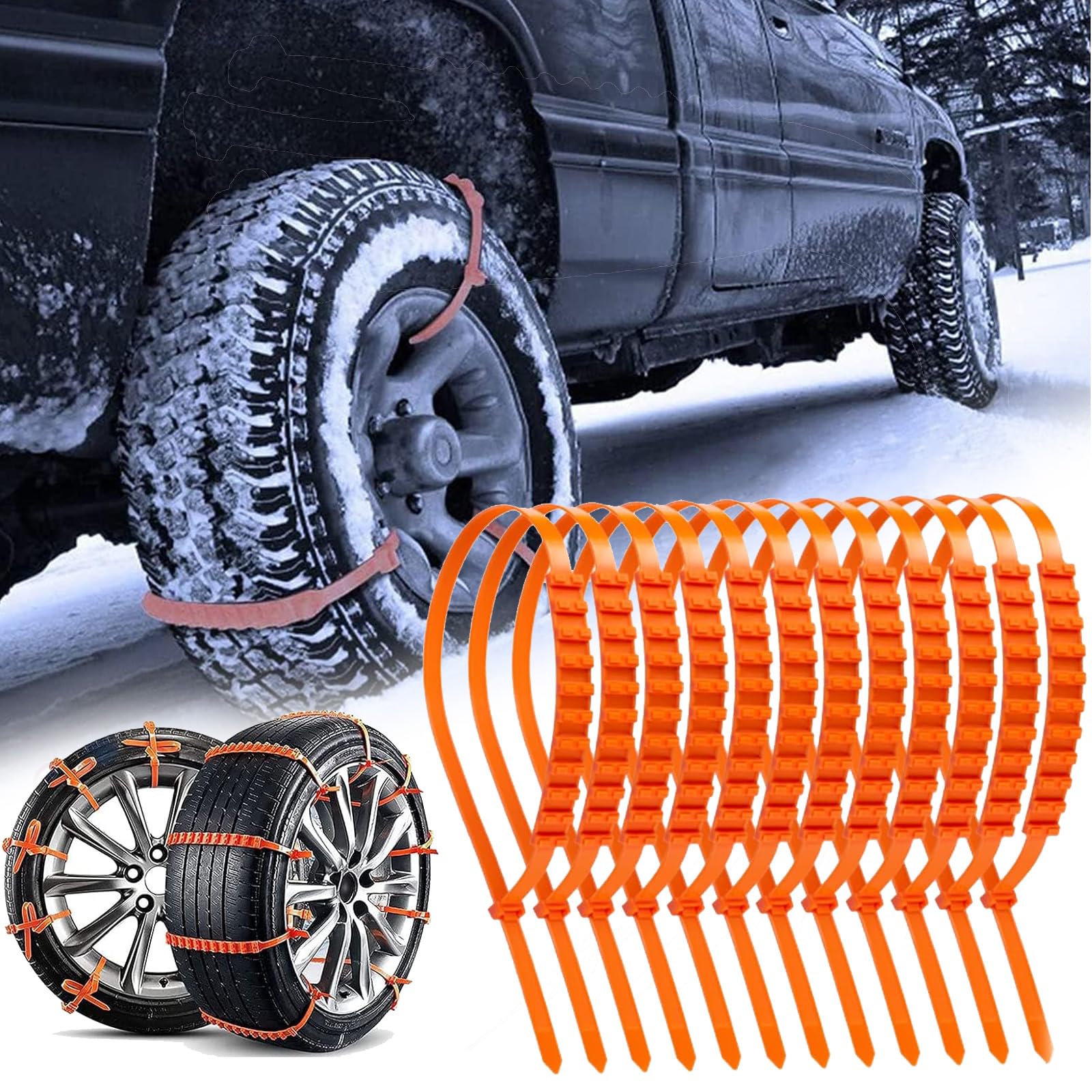HIDRUO Reusable Anti Snow Chains of Cars, Adjustable Emergency Portable Snow Tire Chains, Snow Plastic Non-Slip Tire Zip Ties for Most Car, Sedan, SUV, Truck (10) von HIDRUO