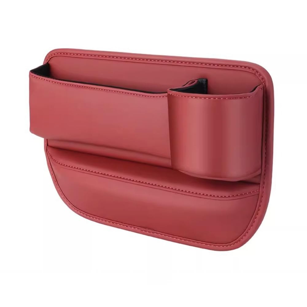 Naneug Auto-Leder-Getränkehalter-Lückentasche,Autositz-Aufbewahrungsbox mit Getränkehalter, universelle Lücken-Aufbewahrungsbox für das Auto, Getränkehalter USB-Ladeloch (for Passenger seat, Red) von HIDRUO