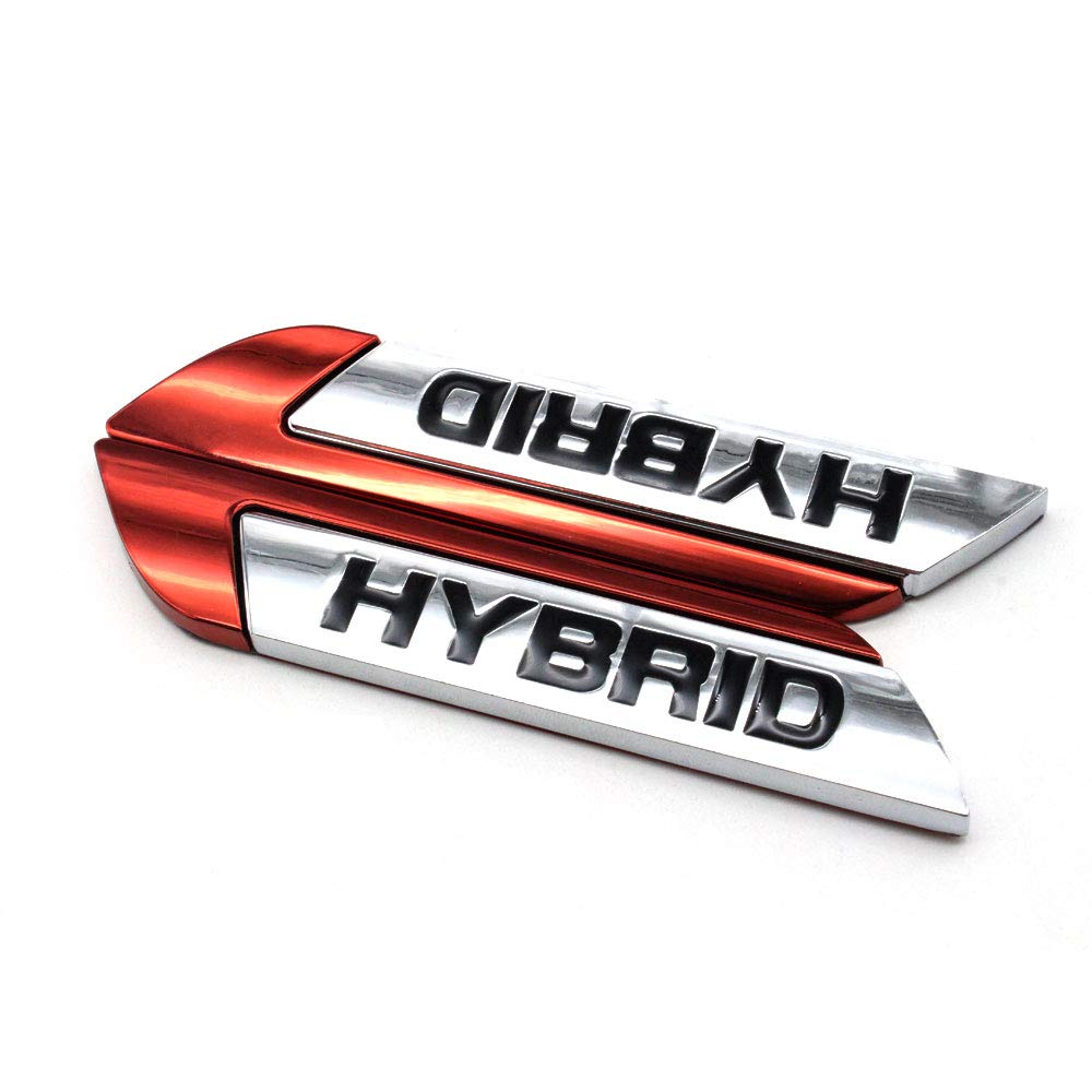 HIGGER 1 Paar Auto Metall Abzeichen Emblem 3D HYBRID Kofferraum Auto Logo Aufkleber Aufkleber Für Die Meisten Autos (Rot) von HIGGER