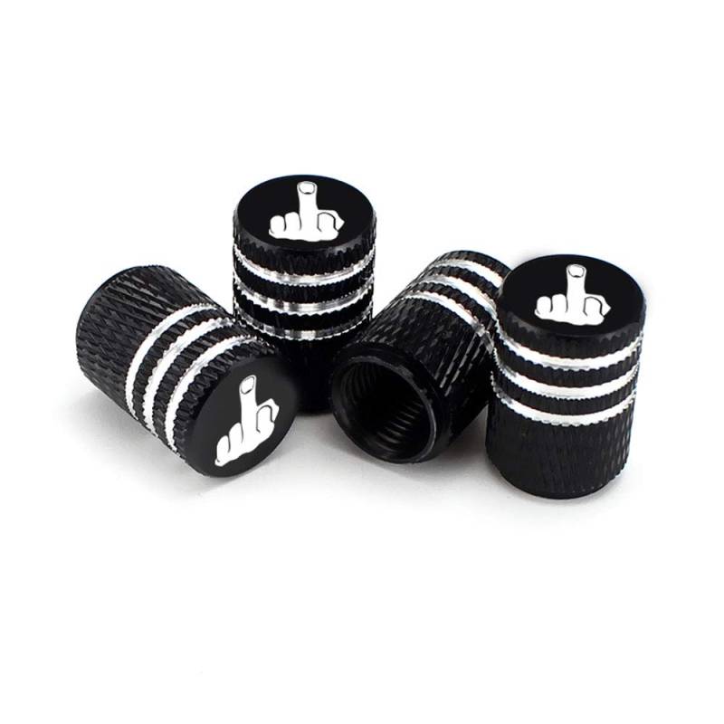 HIGGER 4 Teile/satz Auto Reifen Ventilkappen Rändel Stil Mittelfinger Reifen Ventilkappe Aluminium Staubdichte Kappen für Auto Lkw Bike Motorrad (Schwarz) von PGONA