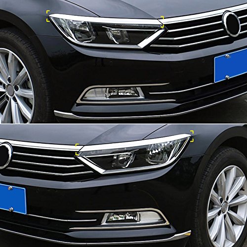 HIGH FLYING für Passat B8 Limousine/Variant 2015-2019 Chrom Frontscheinwerfer Zierleiste Edelstahl Verchromt 2 Stück (mit 3M Klebeband installieren) von HIGH FLYING