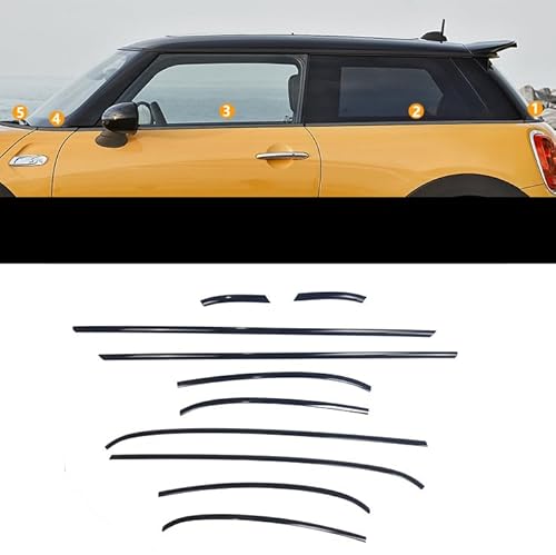 für Mini Cooper F56 3-Türer 2014-2023 (nur für F56 3-Türer) Seiten Fenster Untere Chrom Zierleisten Edelstahl Schwarz glänzend 10 Stück von HIGH FLYING