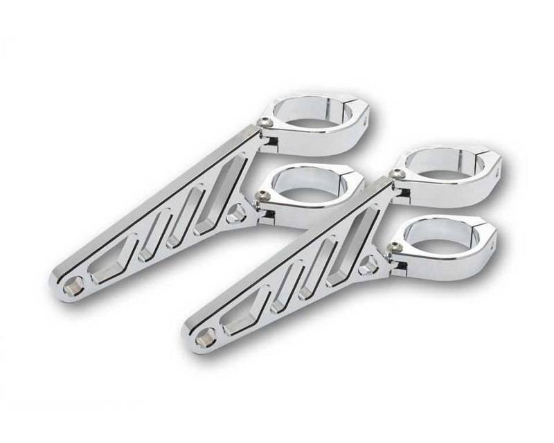 HIGHSIDER CNC Alu Lampenhalter Set lang 114 x 10mm für 42 - 43mm chrom von HIGHSIDER