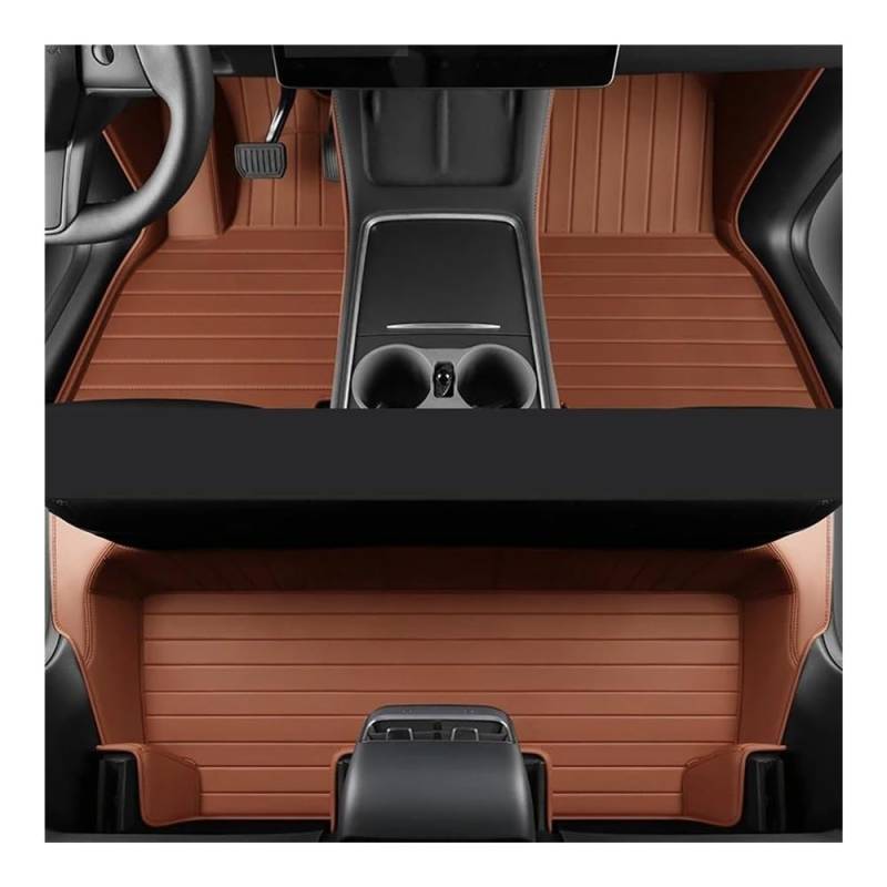 Fußmatten mit Auto Maßgeschneiderte Autozubehör-Bodenmatte Für Den Innenraum Aus ECO-Material Für Model 3 Vorder- Und Rücksitz(Brown) von HIIAW