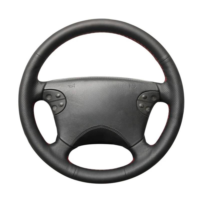 Lenkradbezug Für Benz W210 Für E-Klasse E320 2000 2001 2002 Schwarzer Handgenähter Autolenkradbezug Lenkradcover(White Thread) von HILLAR