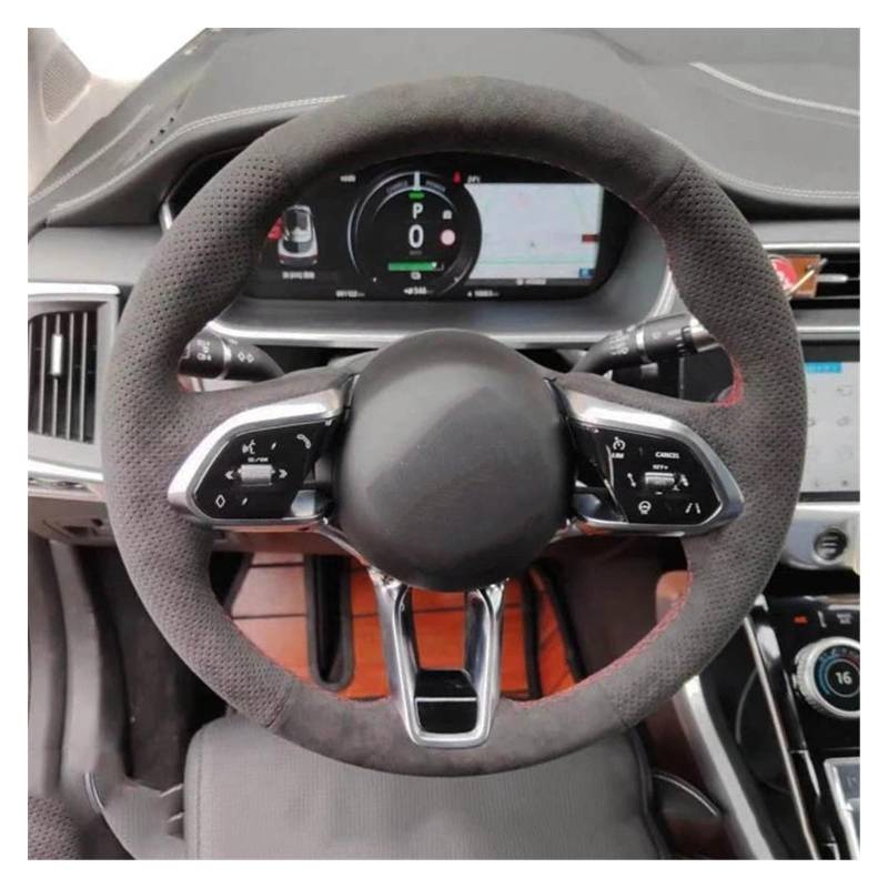 Lenkradbezug Für Jaguar Für XF Für XJL XE Für F-PACE Für F-Type Lenkradbezug Wrap Auto Lenkradbezug Geflecht Wildleder Lenkradcover(Red Thread) von HILLAR