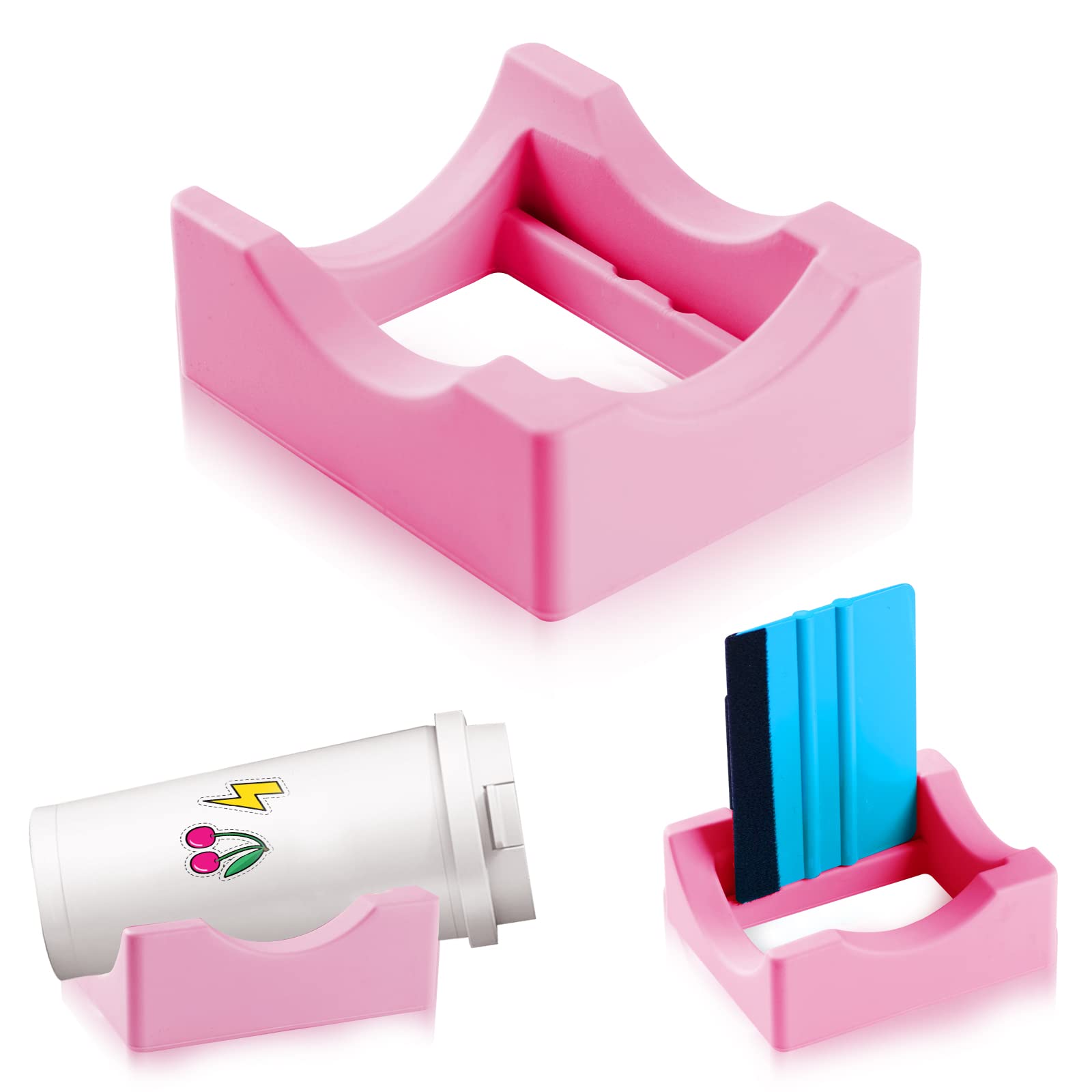 Silikon-Becherhalter für Becher mit integriertem Schlitz, Becherhalter zum Basteln zum Anbringen von Vinyl-Aufklebern für Becher,Becherhalter mit Filzkantenabzieher für Becher, Flaschen (Rosa) von HINGTAI