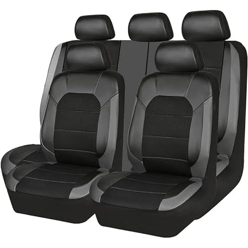 HIPATU Leder Sitzbezüge Auto Komplettes Set für VW T-Cross 2019-2023, Auto Schonbezug Vordersitze und Rücksitze Auto Atmungsaktiv Sitzbezügesets,A/Black-Gray von HIPATU