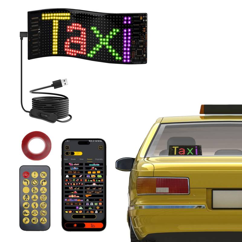 LED Laufschrift, 7 x 17cm Flexible Programmierbar Anzeigetafel mit App und Fernbedienung, Bluetooth LED Matrix Display Panel für Auto, Party, Geschäft, Bar von HISUEKIG