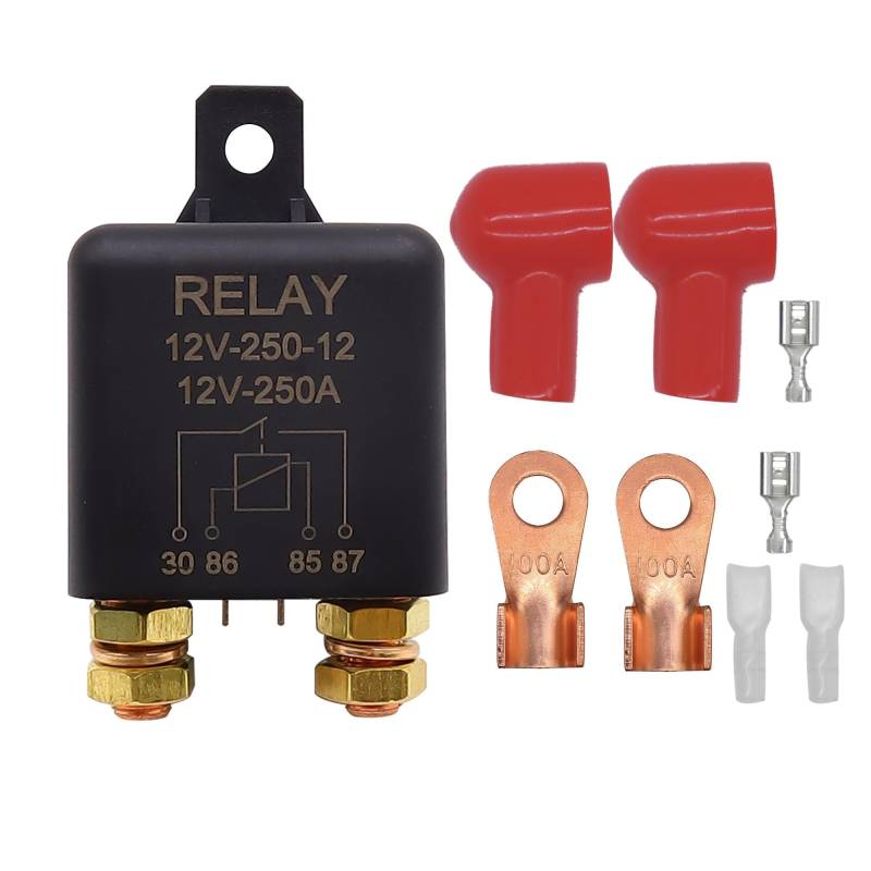 HISports 12V 250A Trennrelais, Auto Relais, Hochleistungs für Kfz, LKW, Boot, Mit 2-Polige Basis + 2 Anschlüsse, Split Laden von HISports