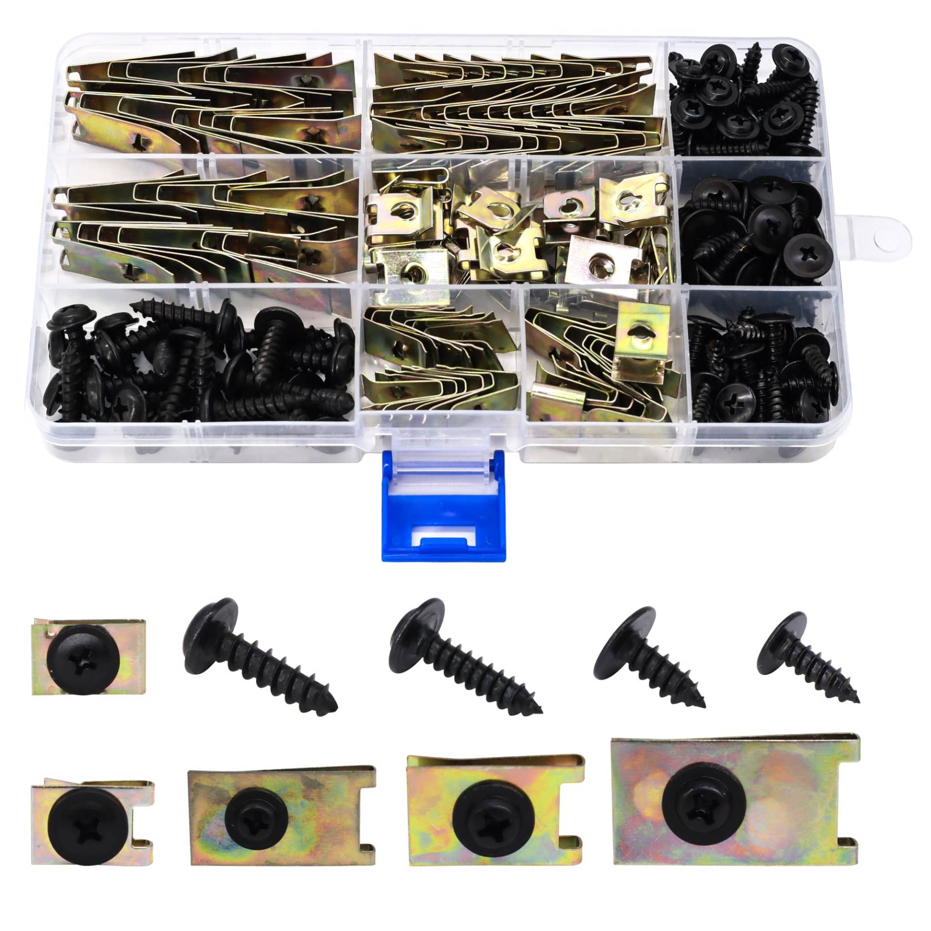 HISports 200 Stück Kfz Schraube Mutter Clip Kit, U-Typ Blechmuttern mit Schrauben Nr.6/8/10/12 M3 M4 M5,Kotflügelclip Blechmuttern Schrauben Karosserie-Klemmen für Auto,Schraube mit Kotflügel Mutte HISports 200 Stück Kfz Schraube Mutter Clip Kit, U-Typ Blechmuttern mit Schrauben Nr.6/8/10/12 M3 M4 M5,Kotflügelclip Blechmuttern Schrauben Karosserie-Klemmen für Auto,Schraube mit Kotflügel Mutte von HISports