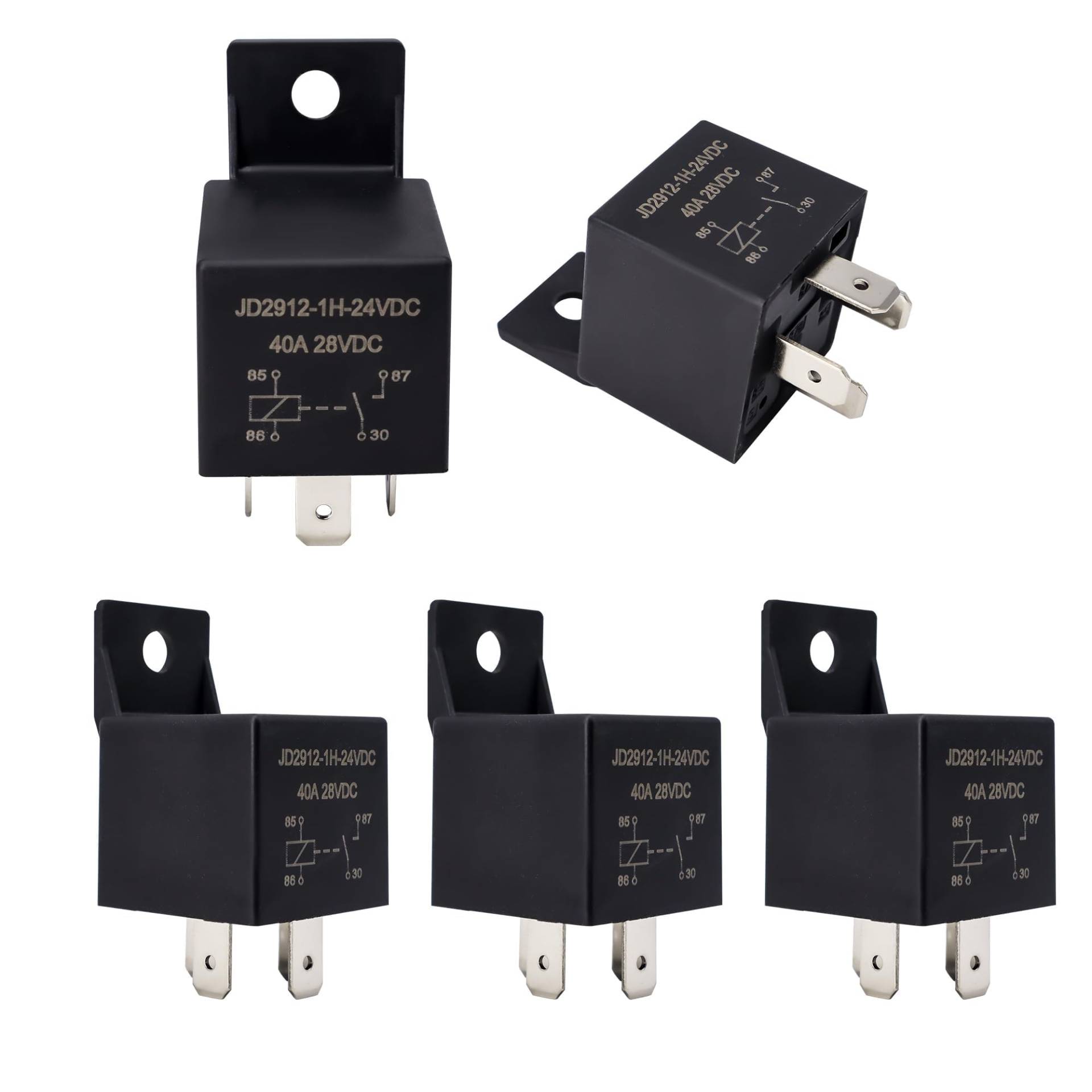 HISports 24V 40A 4Pin SPST KFZ Relais, 5 Stück, Automatisch, Silber-Legierung Arbeitskontakt, Steckdosenmontage, für Auto LKW Boot Van Motorrad, Umschaltrelais Wechselrelais, Auto Schalter Vorspeisen von HISports