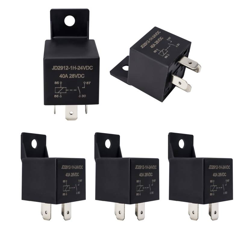 HISports 24V 40A 4Pin SPST KFZ Relais, 5 Stück, Automatisch, Silber-Legierung Arbeitskontakt, Steckdosenmontage, für Auto LKW Boot Van Motorrad, Umschaltrelais Wechselrelais, Auto Schalter Vorspeisen von HISports
