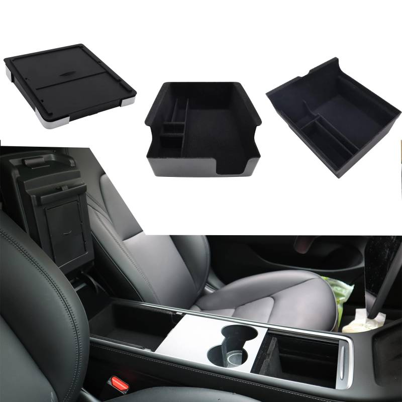 HISports für Tesla Model 3 Y Mittelkonsole Organizer Armlehnenablage Zubehör, Mittelkonsolen Organizer Armlehne Versteckte Armlehnen Aufbewahrungsbox Organizer für Tesla Model 3 Y 2021 2022 2023 2024 von HISports