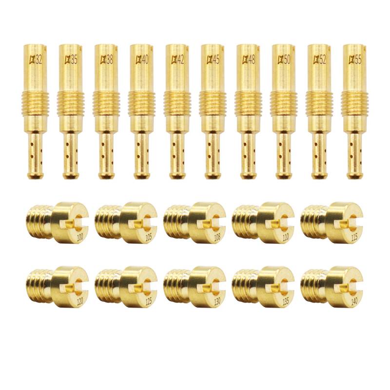 HISports Hauptdüsen Vergaser Düsen, 20-teiliges Set Vergaserdüsen-Set, 10 Stück 100–140 Hauptdüsen und 10 Stück 32–55 langsame Pilotdüsen, Kompatibel mit PWK OKO CVK KOSO PE PWM von HISports