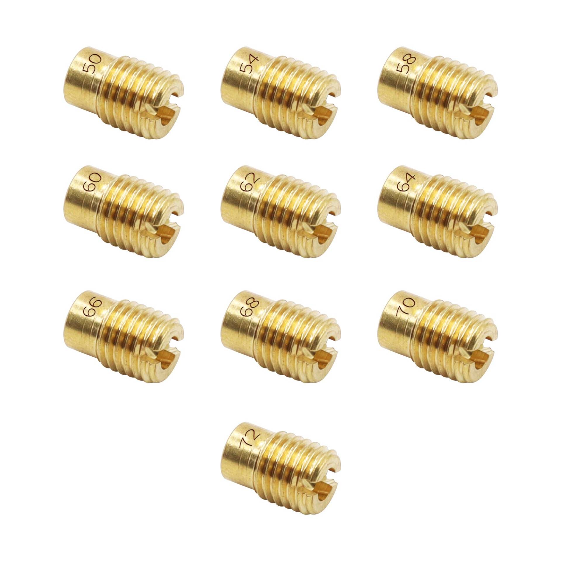 HISports Hauptdüsenset 50-72 (50, 52, 55, 58, 60, 62, 65, 68, 70, 72) für Gurtner Vergaser Düsenset 50 bis 72 kompatibel mit Peugeot Speedfight 1, 2 50 AC, LC DT, DD Roller von HISports