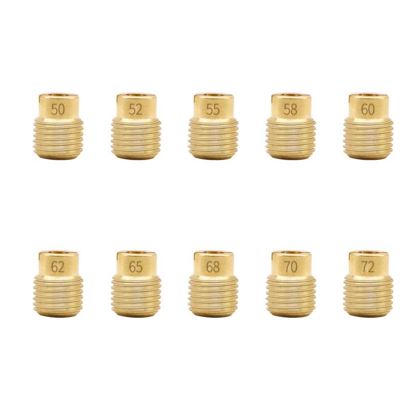 HISports Hauptdüsenset 50 bis 72 Vergaser Düsenset 50-72 (50, 52, 55, 58, 60, 62, 65, 68, 70, 72) Kompatibel mit 7x0,75 Kawasaki FCR Vergaser WH100T scr 100 cc Peugeot Speedfight Roller 10 PCS von HISports
