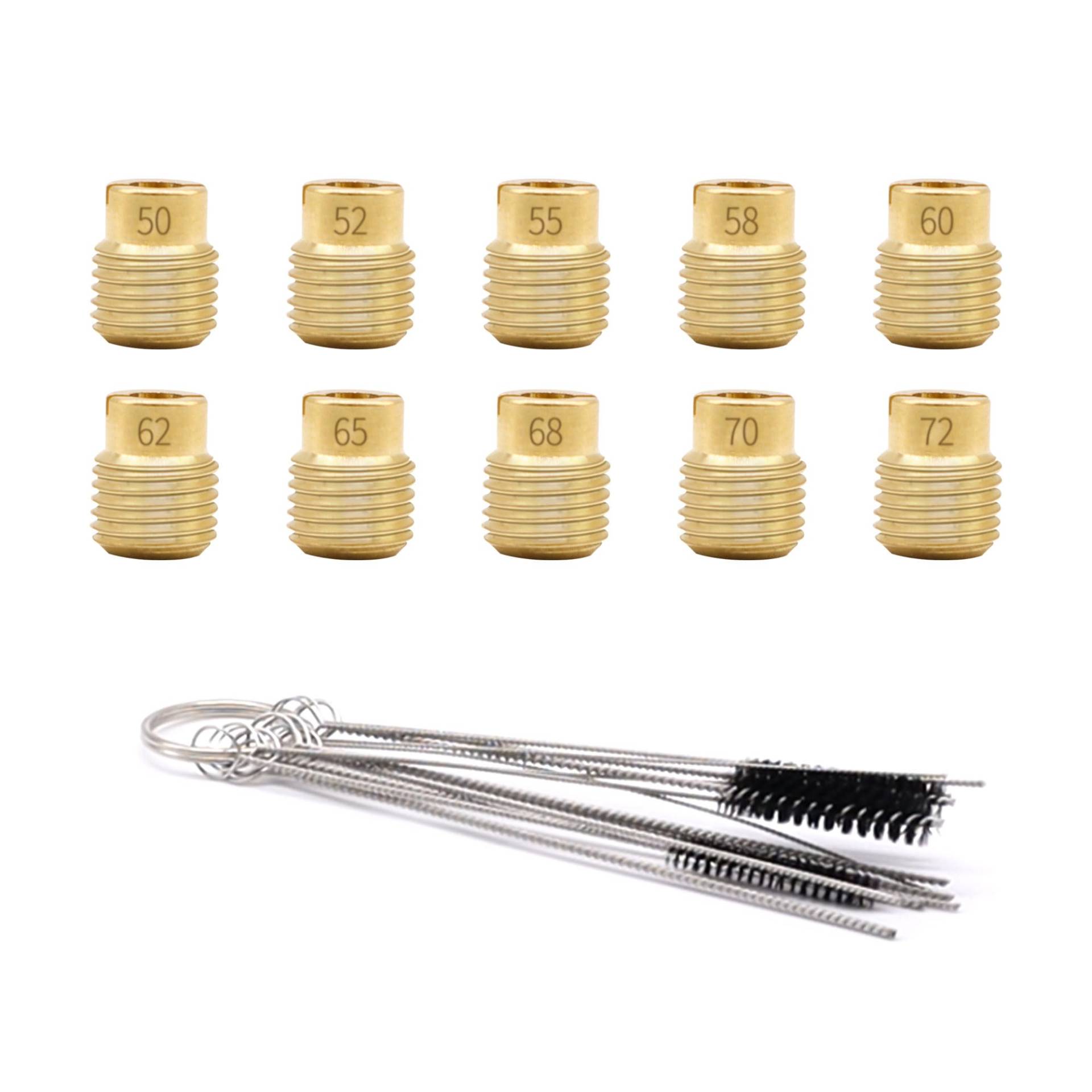 HISports Hauptdüsenset 50 bis 72 mit Reinigungsbürste Vergaser Düsenset 50-72 (50, 52, 55, 58, 60, 62, 65, 68, 70, 72) Kompatibel mit 7x0,75 Kawasaki FCR Vergaser WH100T scr 100 cc Peugeot 10 PCS von HISports