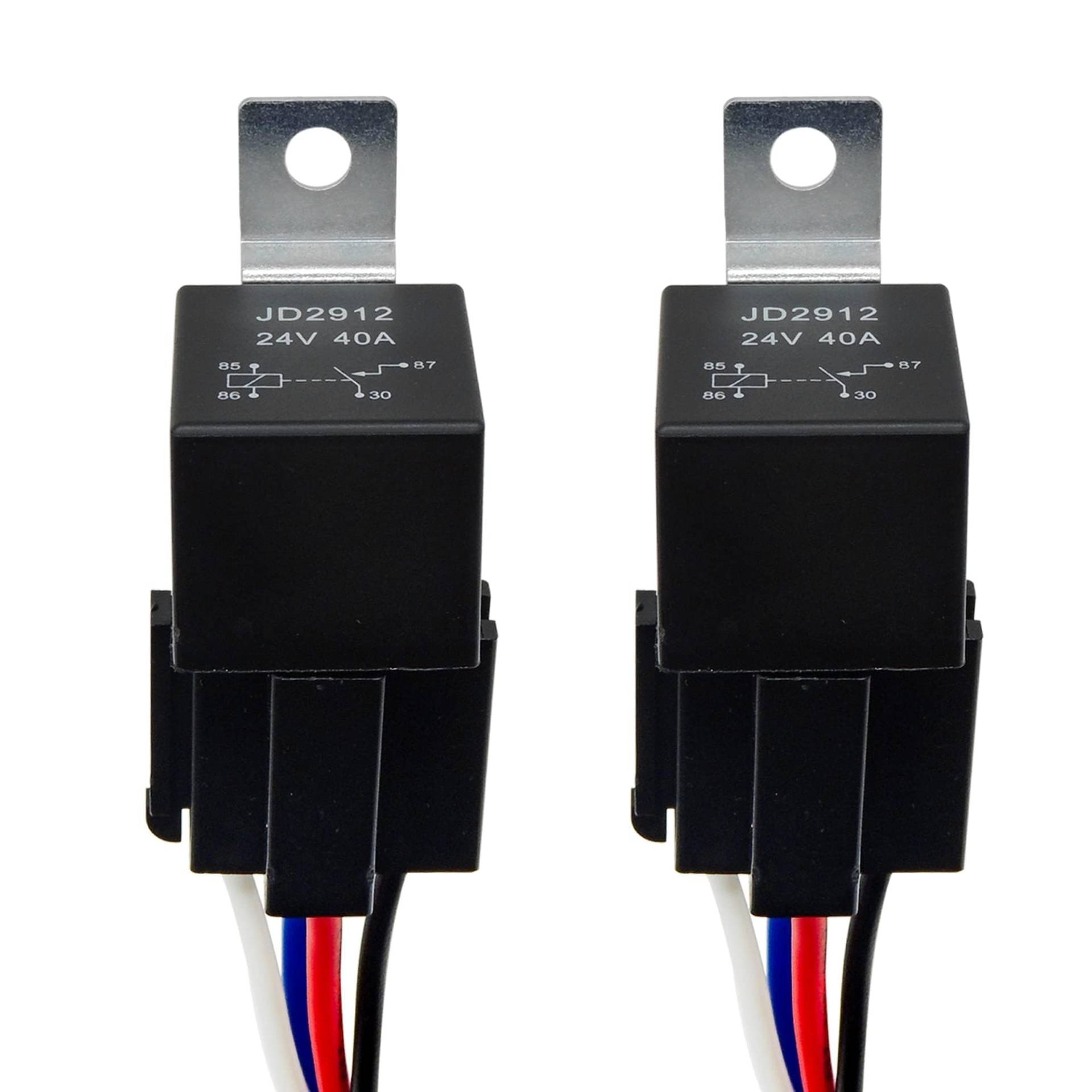 HISports 2 Stück JD2912 24V 40A SPST 4-Pin Auto Relais mit 12AWG Steckdose，Umschalt Relais für Fahrzeuganwendungen，4-Polig KFZ Fahrzeug Motor Relais mit Drähte，Umschalt Relais von HISports