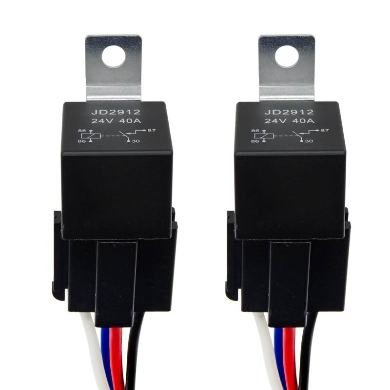 HISports 2 Stück JD2912 24V 40A SPST 4-Pin Auto Relais mit 12AWG Steckdose，Umschalt Relais für Fahrzeuganwendungen，4-Polig KFZ Fahrzeug Motor Relais mit Drähte，Umschalt Relais von HISports