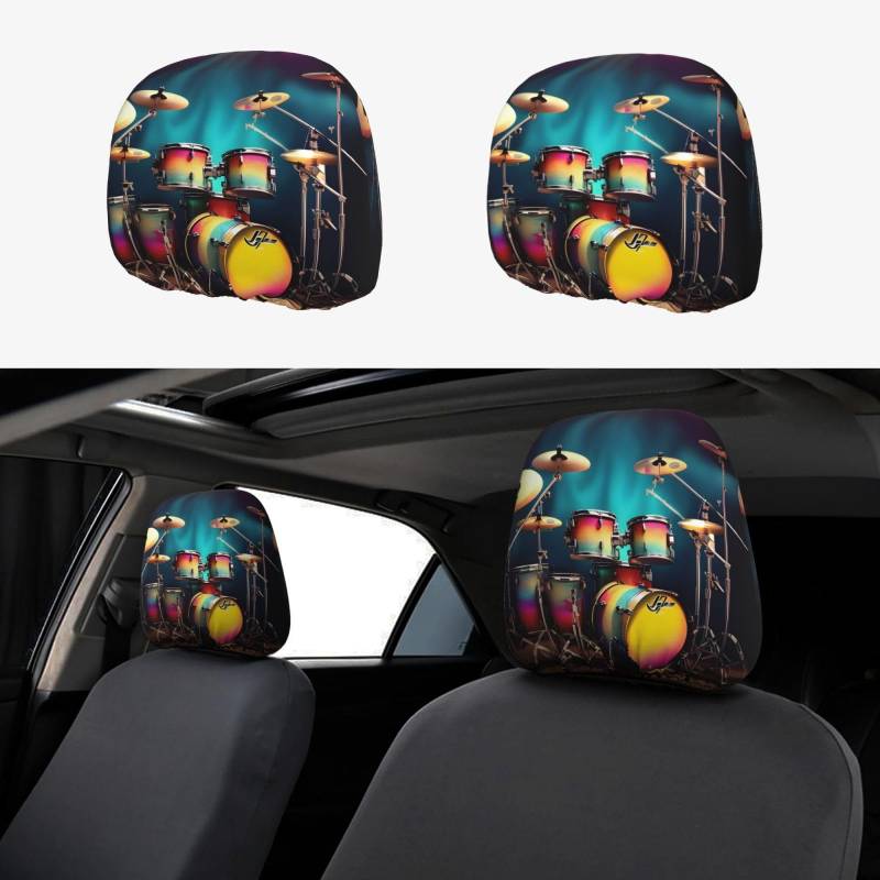 HJLUUFT Cool Drums Set Kopfstützenbezüge für Auto 2er Set, Atmungsaktives Elastisches Gewebe und Staubdichter Schutz Autozubehör von HJLUUFT