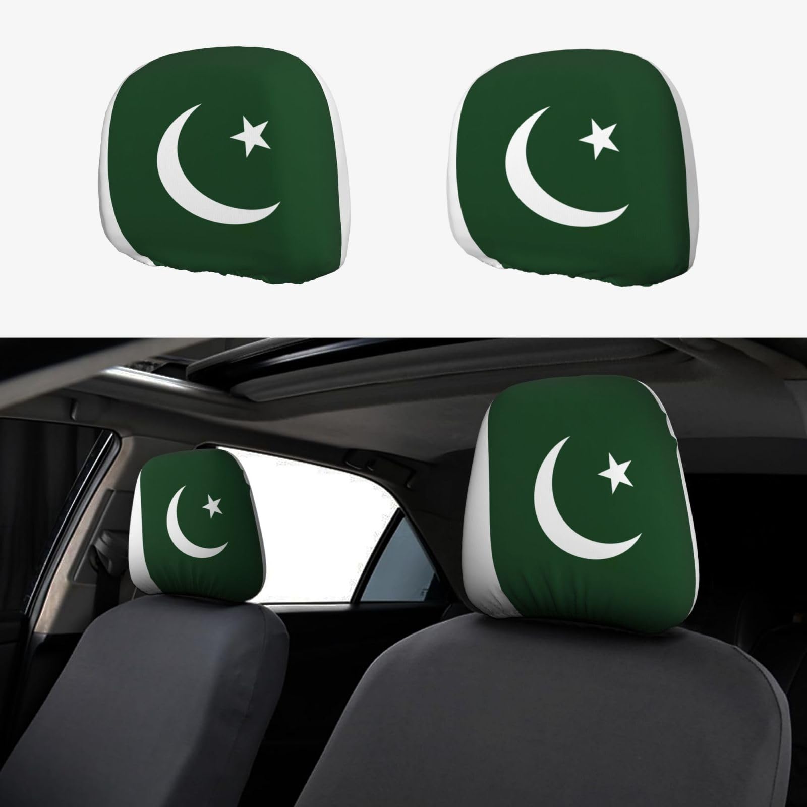 HJLUUFT Flagge Pakistans Auto Kopfstützenbezüge 2er Set Polyester Stoff Einfache Installation Ganzjahresschutz Autozubehör HJLUUFT Flagge Pakistans Auto Kopfstützenbezüge 2er Set Polyester Stoff Einfache Installation Ganzjahresschutz Autozubehör von HJLUUFT