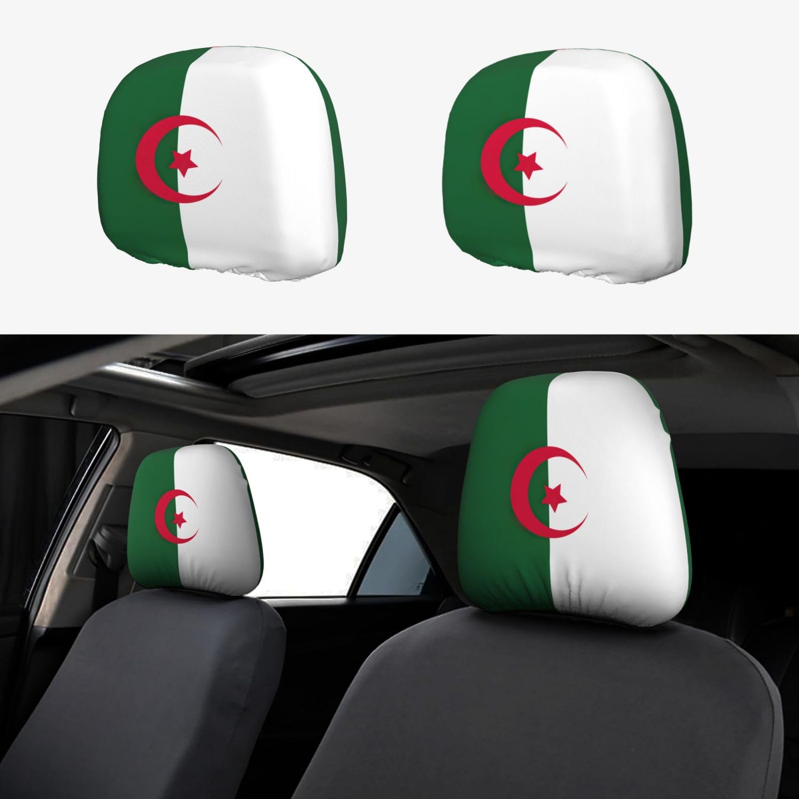 HJLUUFT Flagge von Algerien Auto Kopfstützenbezüge 2er Set Polyester Stoff Einfache Installation Ganzjahresschutz Autozubehör HJLUUFT Flagge von Algerien Auto Kopfstützenbezüge 2er Set Polyester Stoff Einfache Installation Ganzjahresschutz Autozubehör von HJLUUFT