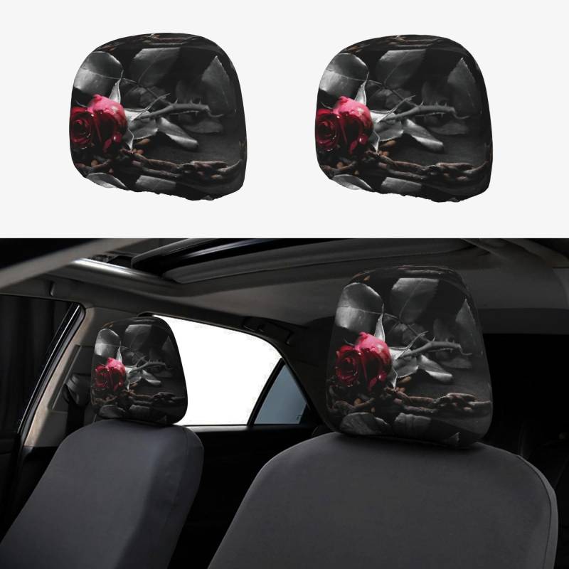HKHLHLH Gotische schwarze Rosen, universelle Kopfstützenbezüge für Autos, langlebig, stilvolle Schutzbezüge für die meisten Fahrzeuge, 2 Stück von HKHLHLH
