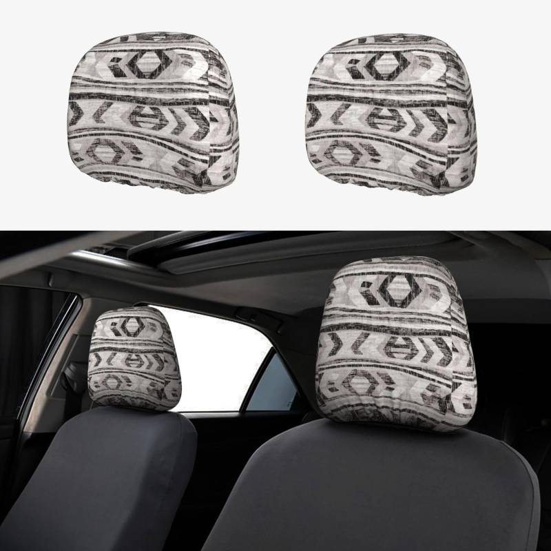 HKHLHLH Grey Tribal Universal-Kopfstützenbezüge für Autos, langlebig, stilvolle Schutzbezüge für die meisten Fahrzeuge, 2 Stück von HKHLHLH