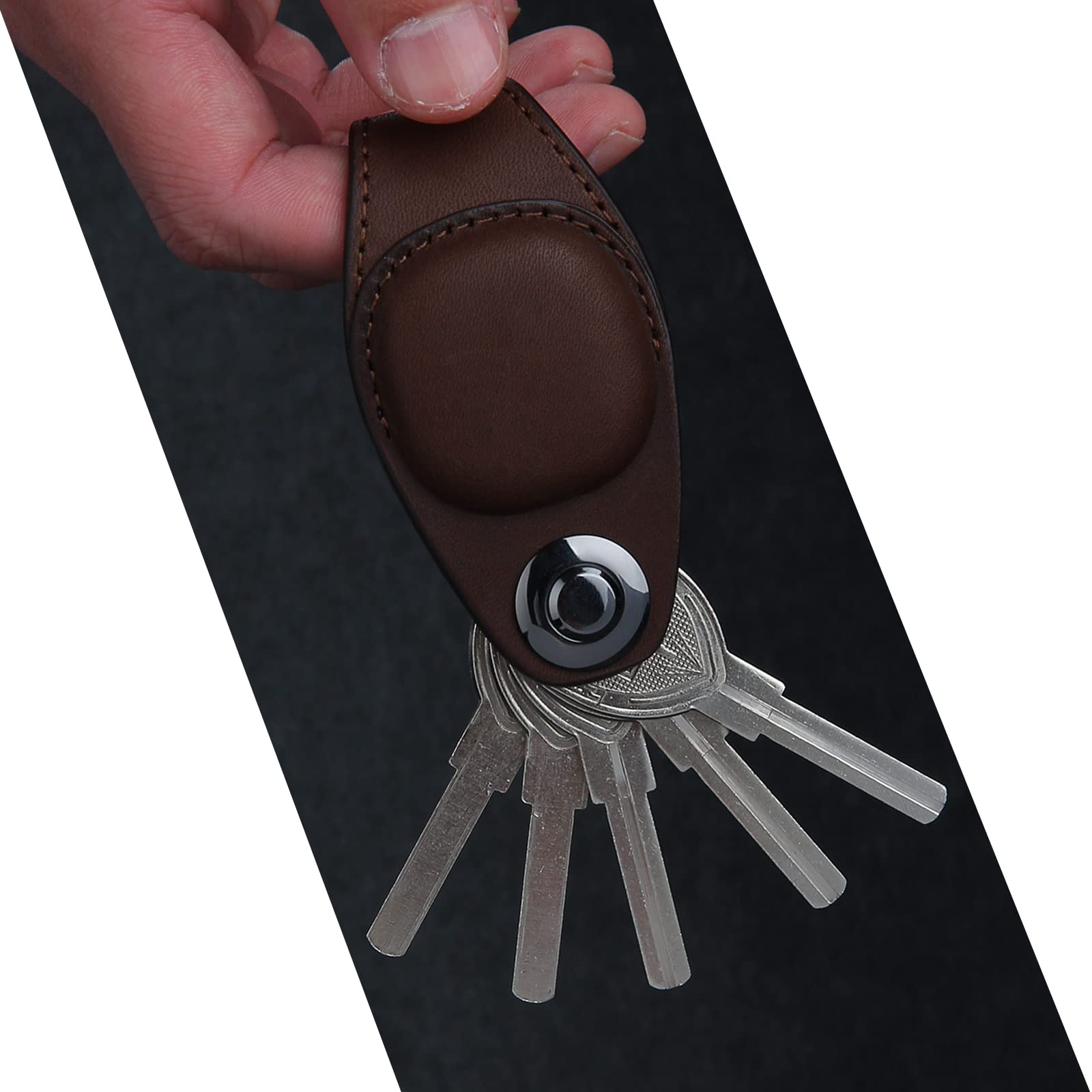 HLHGR Schlüssel-Organizer aus Leder für Airtag, Schlüsselhalter, Schlüsselanhänger, versteckter Airtag-Halter, geeignet für lange Schlüssel, Braun, Braun, Small von HLHGR