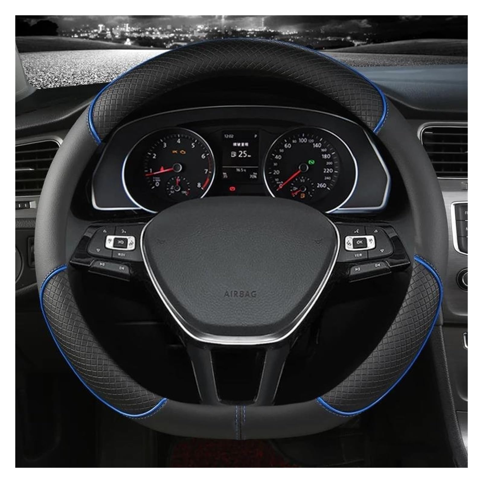 HLJNLVBN Auto Lenkradabdeckung D-Form Lenkradhülle für VW Golf 7 2015, Polo, JATTA (Blau, 38 cm, Mikrofaser-Leder) von HLJNLVBN