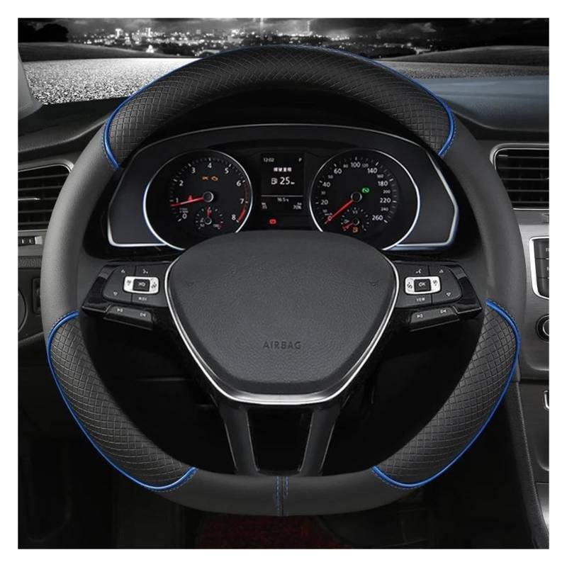 HLJNLVBN Auto Lenkradabdeckung D-Form Lenkradhülle für VW Golf 7 2015, Polo, JATTA (Blau, 38 cm, Mikrofaser-Leder) von HLJNLVBN