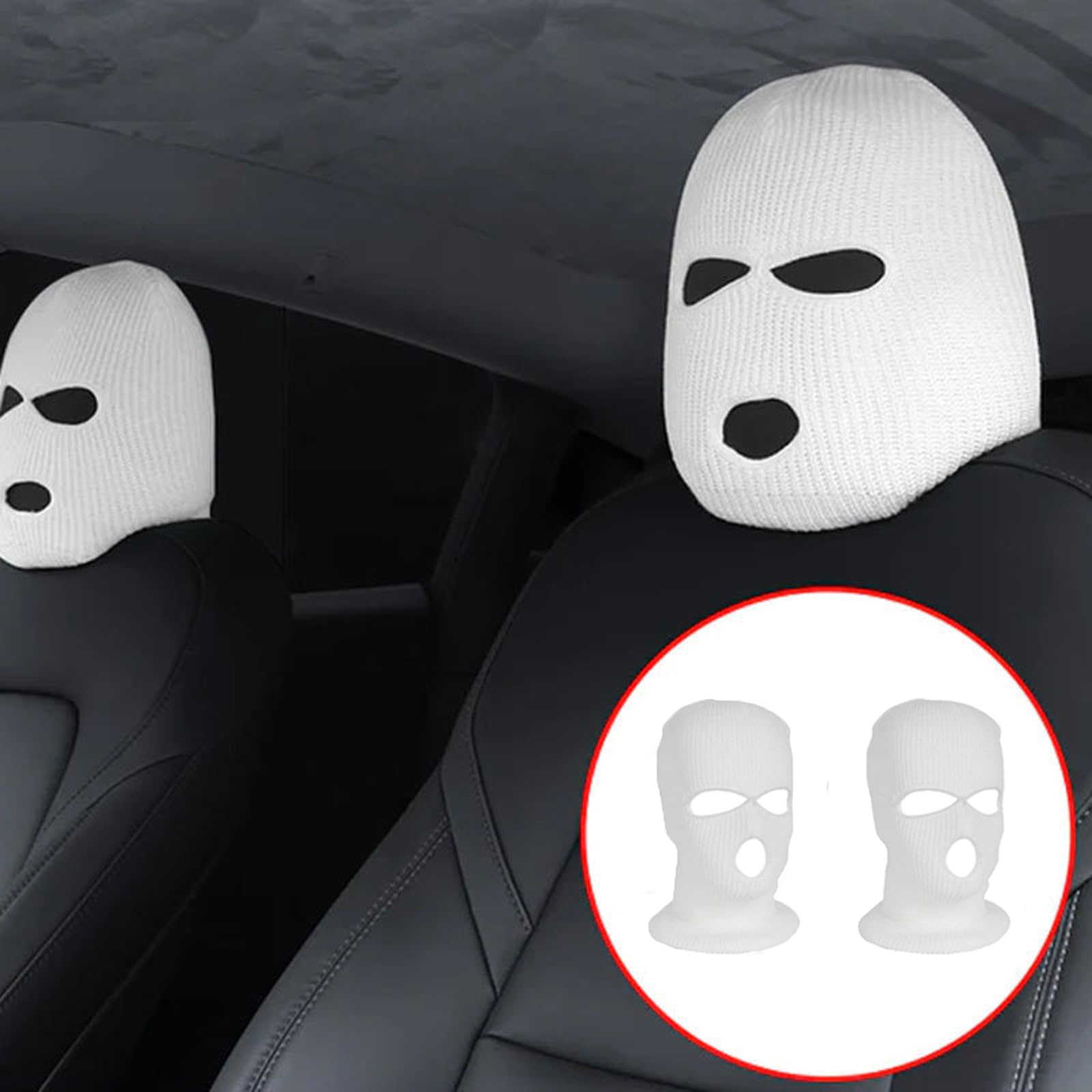 HLJS 2 Stück lustige Autositz Kopfbedeckung, Auto Kopfstützenbezug Set, Kreative Kopfstützenschutz Abdeckung, Auto Kopfstütze Bezug, Universal Kopfstützen-Abdeckung für Autos (Weiß) von HLJS