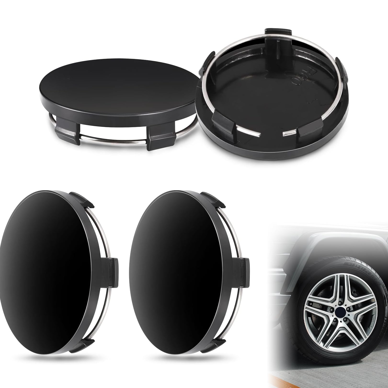 4 x Nabenkappen, 60 mm Nabenkappen, Universal-Radkappen, Ersatz-Radnabenkappen für breite kompatible verschiedene Modelle, Auto-Nabenabdeckung (schwarz, Außendurchmesser 60 mm, ID 56 mm) von HLMYER