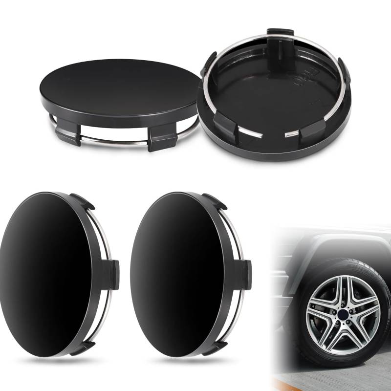 4 x Nabenkappen, 60 mm Nabenkappen, Universal-Radkappen, Ersatz-Radnabenkappen für breite kompatible verschiedene Modelle, Auto-Nabenabdeckung (schwarz, Außendurchmesser 60 mm, ID 56 mm) von HLMYER