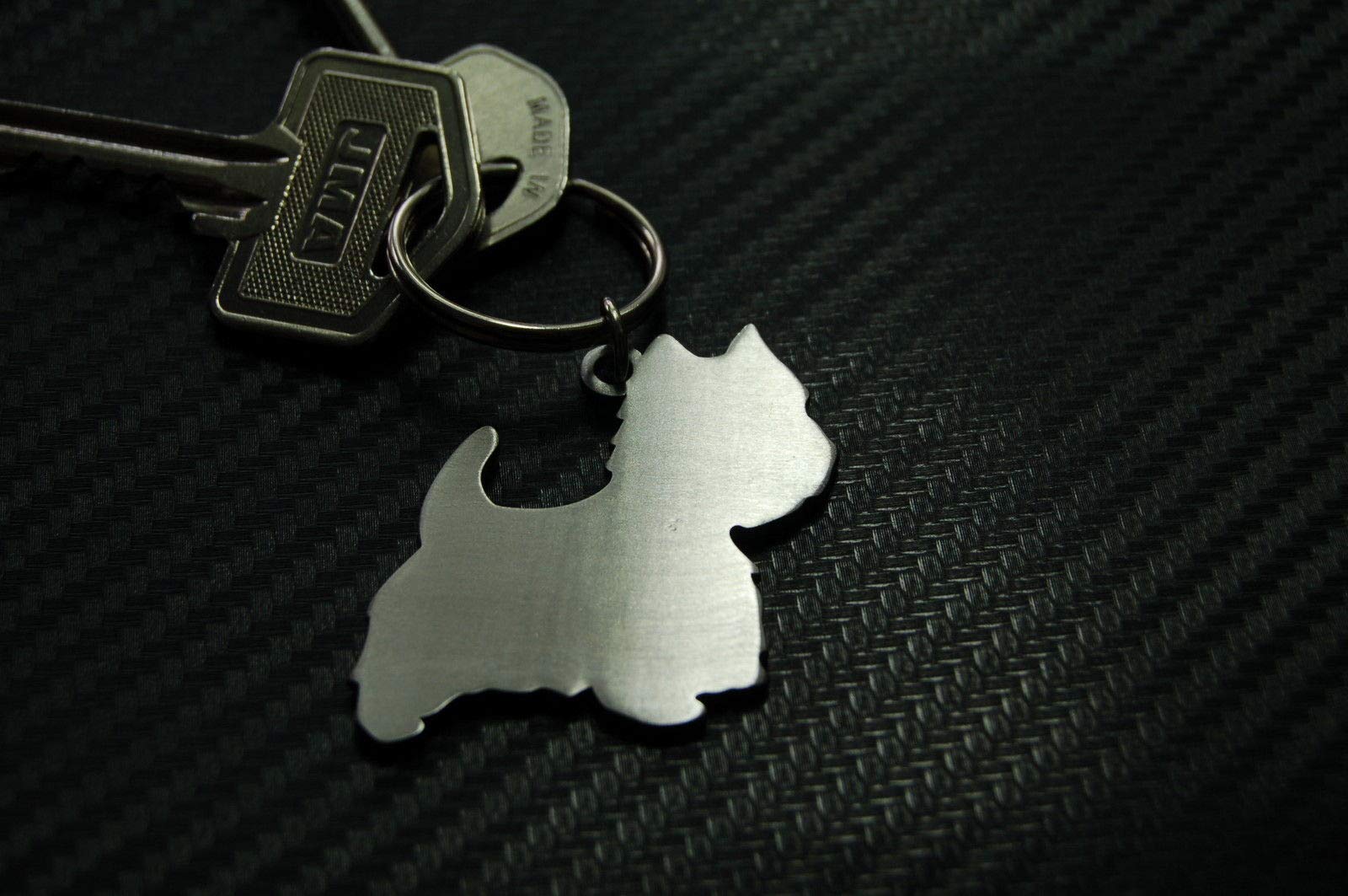 HMG Design West Highland Terrier Westie Hund Gebürsteter Edelstahl Schlüsselanhänger mit Geschenkbeutel von HMG Design