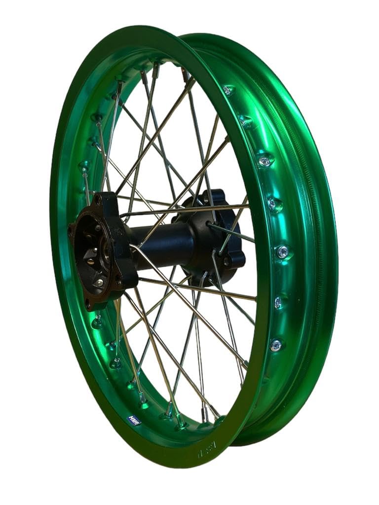 HMParts Alu Felge 14 Zoll hinten Grün Eloxiert Typ 2 Geeignet für fast alle Modelle mit 15 mm Achse Dirt Bike, Pit Bike, XMOTOS, MotoCross (Grün) von HMParts