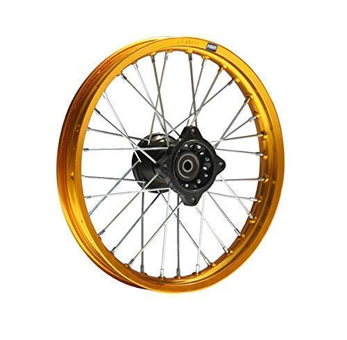 HMParts Alu Felge 14 Zoll vorne Eloxiert Typ 2 Geeignet für Fast alle Modelle mit 12 mm Achse Dirt Bike, Pit Bike, XMOTOS, Motocross (Gold) von HMParts