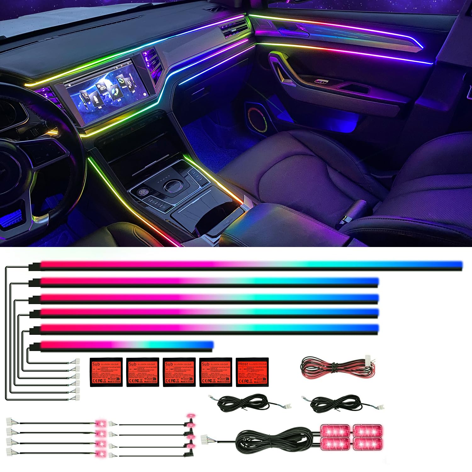 Auto Innenraumbeleuchtung, 18 in 1 HMYC 128 Bunte LED Acryl Faseroptikstreifen,universelle Dekorationsatmosphäre mit Musiksynchronisationsrhythmus,APP-Steuerung, RGB-Neonbeleuchtung für alle Autos Auto Innenraumbeleuchtung, 18 in 1 HMYC 128 Bunte LED Acryl Faseroptikstreifen,universelle Dekorationsatmosphäre mit Musiksynchronisationsrhythmus,APP-Steuerung, RGB-Neonbeleuchtung für alle Autos von HMYC