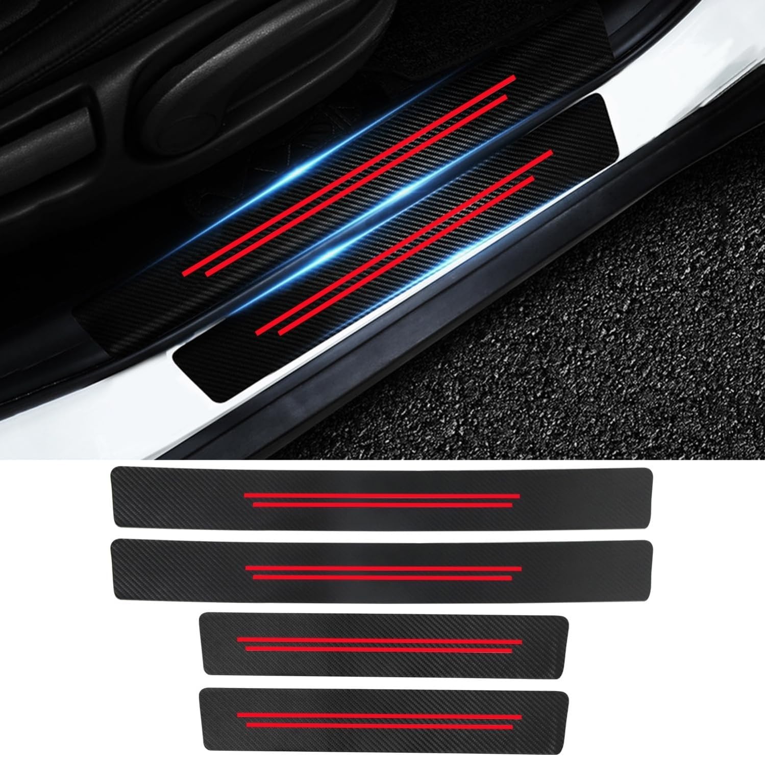 4 Stück Auto Carbon Fiber Einstiegsleisten für Honda Civic Type R (FK2) | 2015-2017 Autozubehör Türschweller rutschfeste Anti-KratzTrim Scuff Styling SzubehöR von HMYOUXUAN