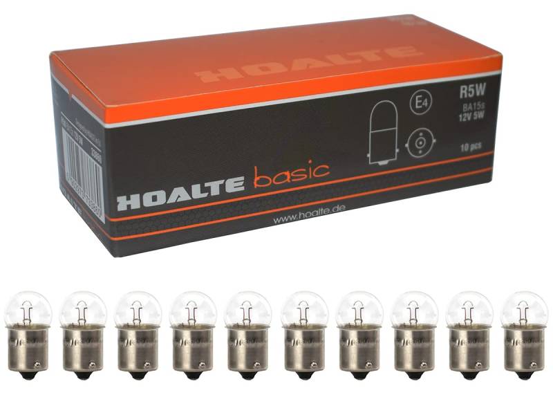 HOALTE - Glühbirne für Autolampen - 10er Pack R5W, BA15s, Clear, 12V, 5W, Homologation, für Kfz-Werkstätten und Service, Hervorragende Lichtausbeute von HOALTE