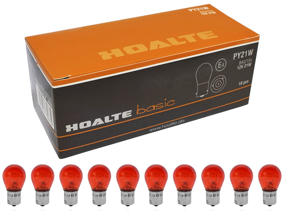 HOALTE - Glühbirne für Autolampen - 10er Pack - Glühbirne für Blinker PY21W, BAU15s, 12V, 21W, Orange, Zweifaser, Symmetrisch, Homologation, für Autos von HOALTE