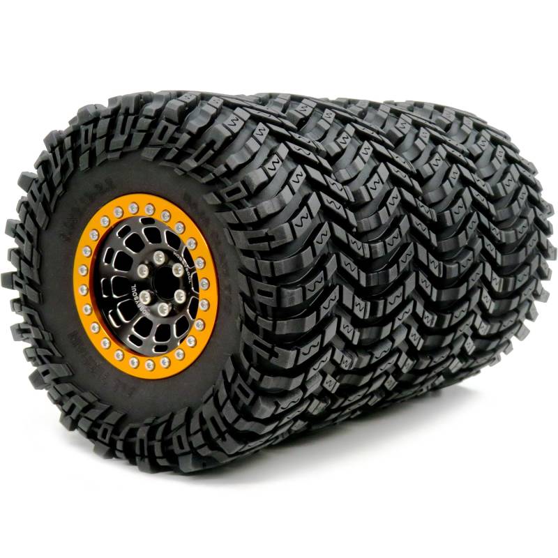 HOBBYSOUL Höhe 127mm 5.0'' 2.2 Reifen 2.2 Beadlock Räder Felgen Schwarz Gold für RC Schlamm Crawler Trail Axial Capra Wraith TRX4 Gen8 Everest gen7 Pro, (4Stück, montiert) von hobbysoul