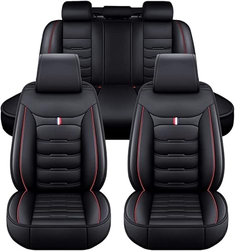 Full Set Auto Sitzbezüge für Hyundai Kona 1.6 Hybrid, Airbag kompatibel, wasserdicht, komplett vorne und hinten Schonbezüge,Black_Red von HOCAH