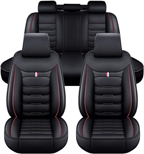 Full Set Auto Sitzbezüge für Mini Cooper (2002-2007),5-Sitzer Luxus Full Set PU Leder Auto Sitzbezüge, Allwetter Vorne und Hinten Wasserdicht Autozubehör,Black_Red von HOCAH