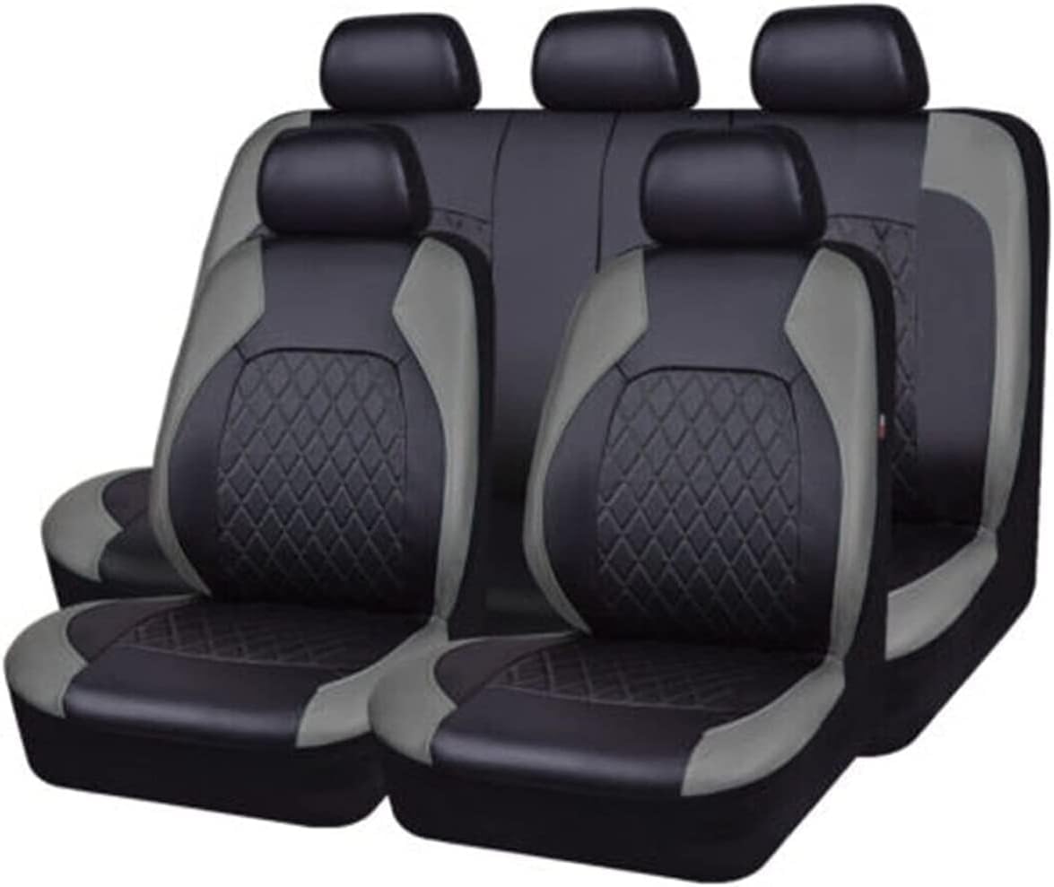 HOCAH Auto Sitzbezüge Sets für Renault ZOE (2017-2020), Vollleder rutschfest Wasserdicht Atmungsaktiv Sitzkissenschutz,Grey von HOCAH