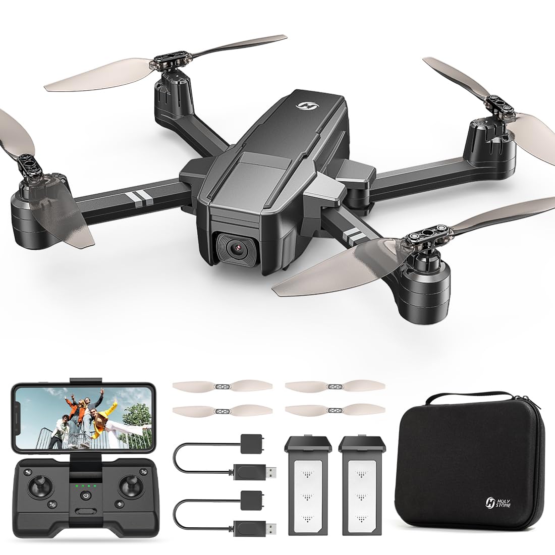 Holy Stone HS440 Drohne mit 1080P Kamera für Kinder,RC Quadrocopter Faltbar mit 2 Akkus 40 Min. Lange Flugzeit,FPV Live Übertragung,Tap Fly,Sprachsteuerung,Schwerkraft-Sensor Höhenhaltung für Anfänger von HOLY STONE