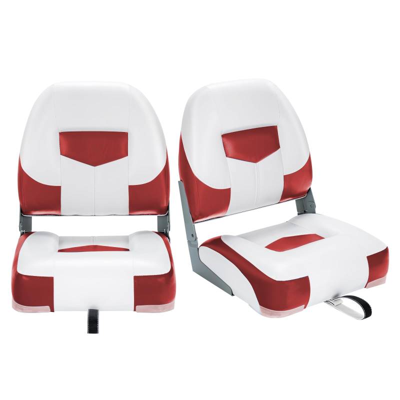 HOMASIS 2er Bootssitz klappbar, gepolsterter Bootsstuhl mit 11 cm dickem Sitz, wasserdichter Steuerstuhl mit Befestigungsgurt, ergonomischer Steuersitz für Boot, 50x42x52cm (Rot) von HOMASIS